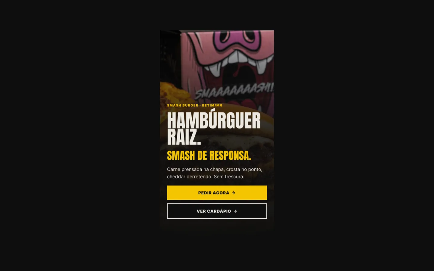 Abertura do site da HC Burger no celular